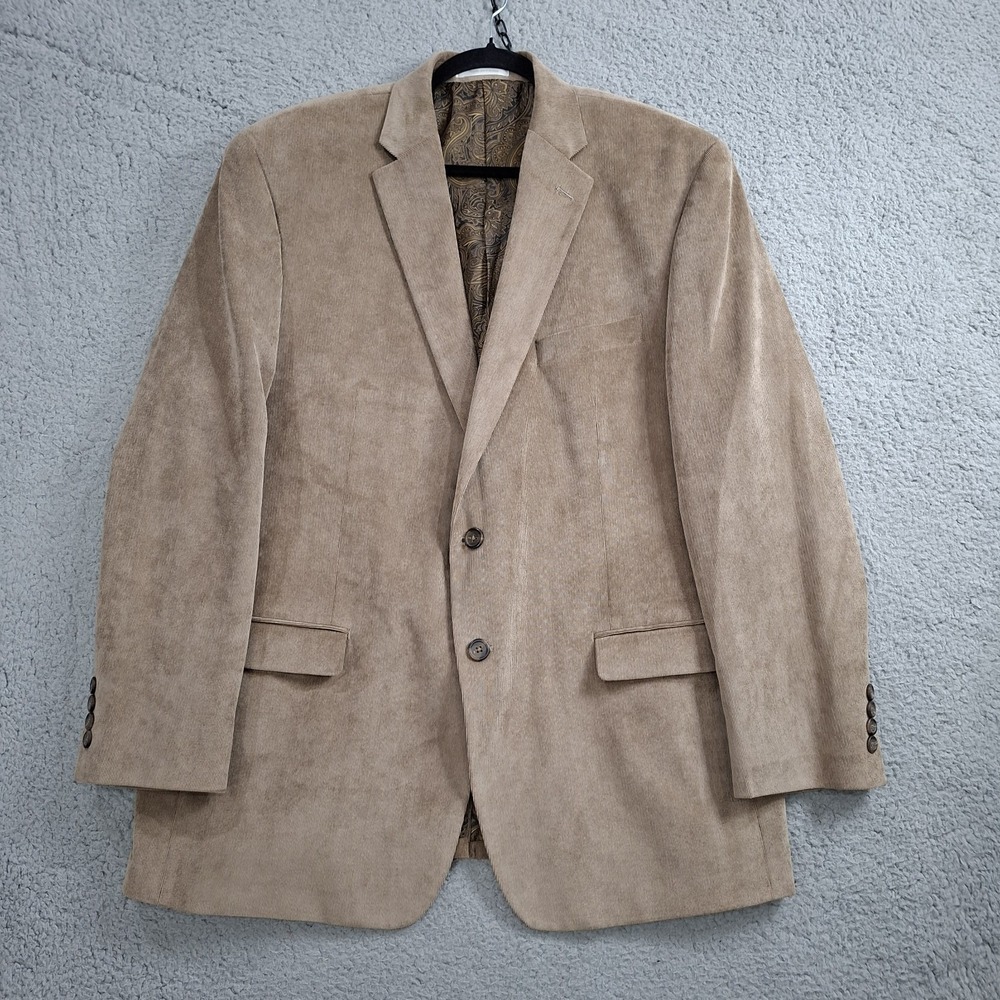 Chaps Blazer Mens 46R Brown Pinwale Corduroy Paisley Lined 2 Button Uncut Vent